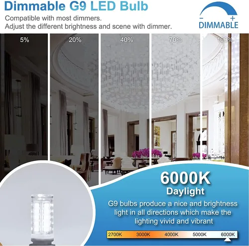 Miniatura 2 de winshine Paquete de 10 bombillas LED G9 regulables de 6000 K luz diurna 4W, 40 vatios G9 equivalente a halógeno G9 base de dos pines, lámpara
