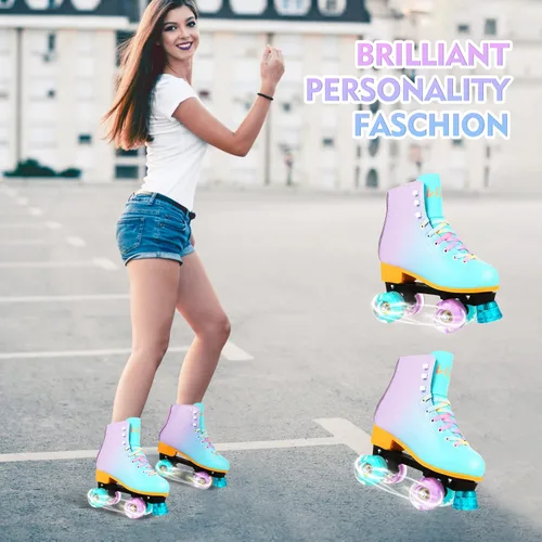 Miniatura 6 de LIKU Patines de cuatro ruedas para niñas y mujeres con todas las ruedas iluminadas, patines de cordones iluminados para interiores y exteriores