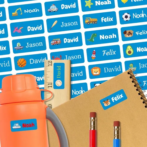 Miniatura 25 de 128 etiquetas adhesivas de nombre personalizadas para guardería, etiquetas de nombre impermeables personalizadas para niños, suministros escolares