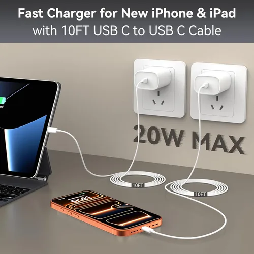 Miniatura 8 de Cargador para iPhone 17, 16, 15 Pro Max, cable largo USB C de carga rápida de 10 pies para Apple iPhone Block, con cargadores PD iPhone 17 de 20 W