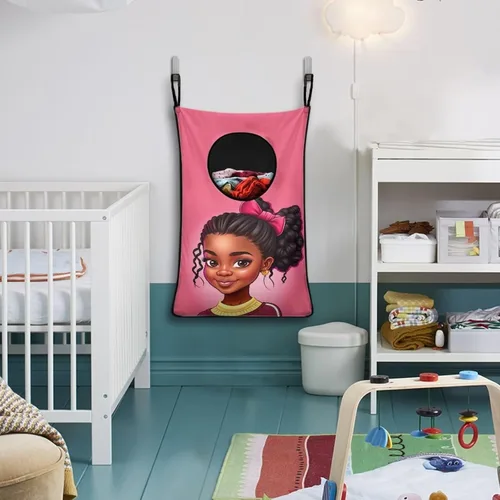 Miniatura 3 de Cesto de lavandería para colgar sobre la puerta de las niñas negras africanas, cesta de lavandería para mujeres afroamericanas, cesta para ahorrar
