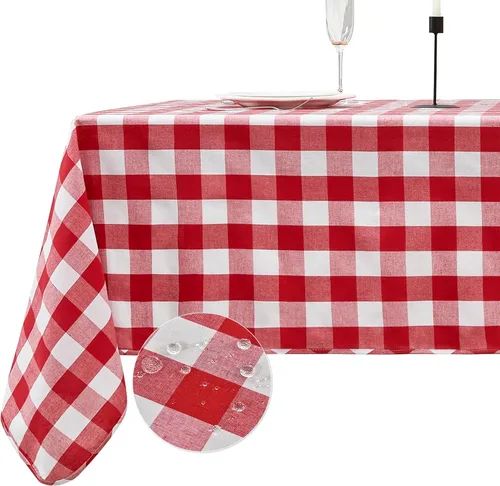 Miniatura 8 de Mantel rectangular de 70.9 x 55 pulgadas, mantel de cuadros impermeable y reversible, funda de mesa de picnic de mezcla de algodón lavable