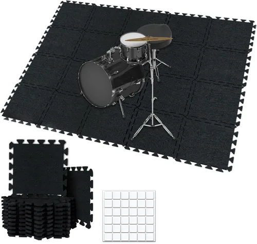 Miniatura 7 de TroyStudio Alfombrillas de Suelo Entrelazadas Gruesas que Absorben el Sonido, 24 Piezas de 11 x 11 x 0.32 pulgadas, Alfombra de Piano de Alta