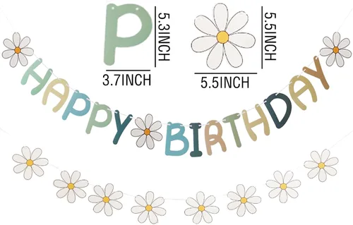 Miniatura 2 de Cartel de feliz cumpleaños con diseño de margarita para niños y adultos, decoración de fiesta de cumpleaños (azul + blanco)