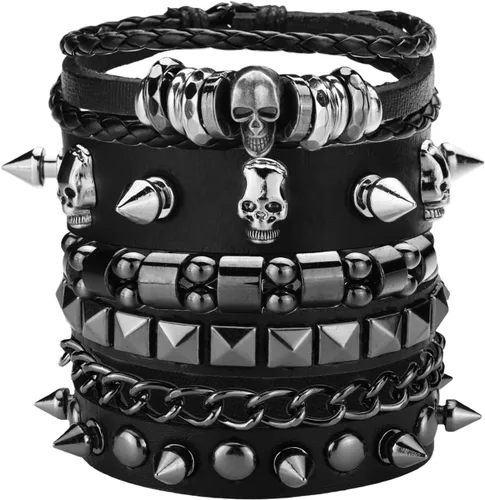 4 piezas de pulseras punk para hombres y mujeres, juego de pulseras de cuero con tachuelas, accesorio de joyería gótica rock para atuendo de los 80,