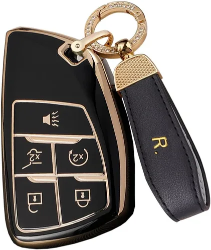 Miniatura 5 de SANRILY Funda para llavero Buick Envision 2021 2022 con borde dorado para Chevy Suburban Tahoe Silverado 1500 LT GMC Yukon Funda de protección Beige