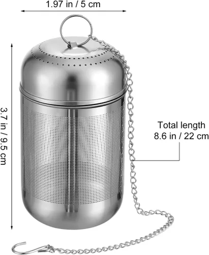 Miniatura 2 de Hemoton Bola de condimento de acero inoxidable con cadena para colgar, filtro de especias de malla fina para sopa, té, salmuera, cesta de cocina