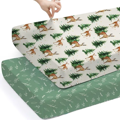 Miniatura 39 de Pack n Play Sheets, BROLEX 2 Pack Mini Crib Sheets,Stretchy Portable Fitted Playard Sheet Set, Convertible Playard Mattress Cover,Ultra Soft