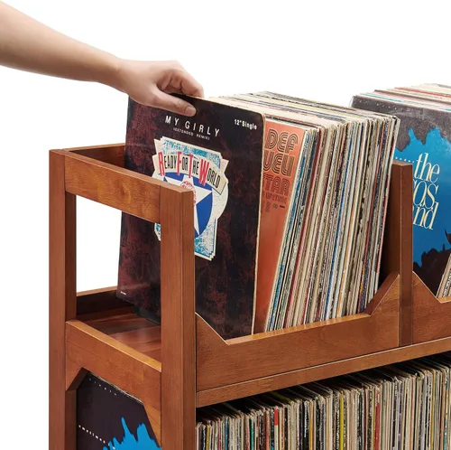 Miniatura 12 de Crosley Furniture Asheville - Soporte para discos moderno de mediados de siglo, almacenamiento de vinilo, con capacidad para hasta 260 discos, nogal