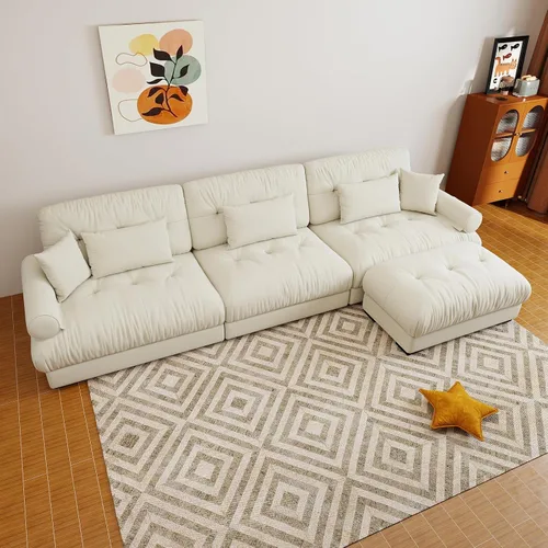 Miniatura 79 de Sofá modular de gran tamaño de 94 pulgadas, sofás seccionales grandes de color beige y blanco para sala de estar, juego de sofá de terciopelo, sofás