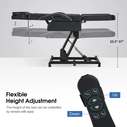 Miniatura 4 de BarberPub Cama facial totalmente eléctrica con 3 motores para esteticista, silla de tatuaje eléctrica para cliente, cama facial para esteticista