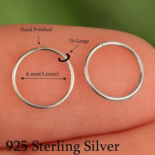 Miniatura 131 de Aretes de aro de oro de plata – Aretes de aro para mujer, dos piezas de aros de plata fina rellenos de oro, aro de hélice, anillo de tragus, aro