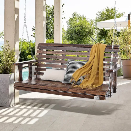 Miniatura 8 de VEVOR - Columpio de madera para exteriores, columpio de porche de 880 libras y 4.5 pies, banco silla colgante de alta resistencia para patio, jardín