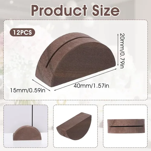 Miniatura 2 de 12 soportes de madera para tarjetas, diseño semicircular, soporte para tarjetas de madera de 1.6 pulgadas, soportes para números de mesa, soporte