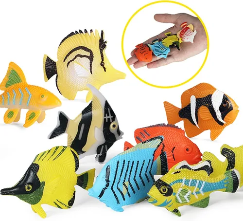 Miniatura 4 de SCAHOW 18 juguetes de peces tropicales para niños, juguetes surtidos de criaturas marinas en miniatura, peces de juguete falsos, mini figuras