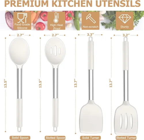 Miniatura 2 de TeamFar Utensilios de Cocina, 4 PCS Utensilios de Cocina de Silicona con Mango de Acero Inoxidable, para Utensilios de Cocina Antiadherentes