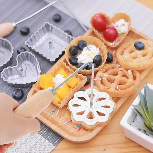 Miniatura 2 de Angoily Molde portátil para aperitivos fritos con 2 flores, waffle, roseta, utensilios de cocina para freír profundamente, zanahoria, pastel