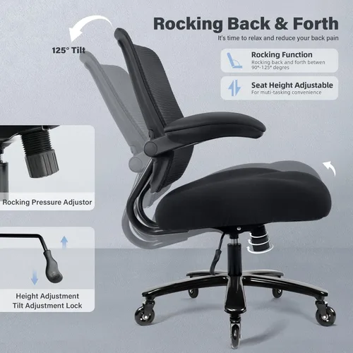 Miniatura 5 de Silla de oficina grande y alta de 500 libras, silla de escritorio ergonómica de malla resistente, silla de computadora con respaldo alto, Negro