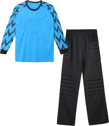 Miniatura 5 de Camisa de portero acolchada para niños, manga larga, conjunto de jersey y pantalones de fútbol para uniforme de fútbol, kit de portero para niños