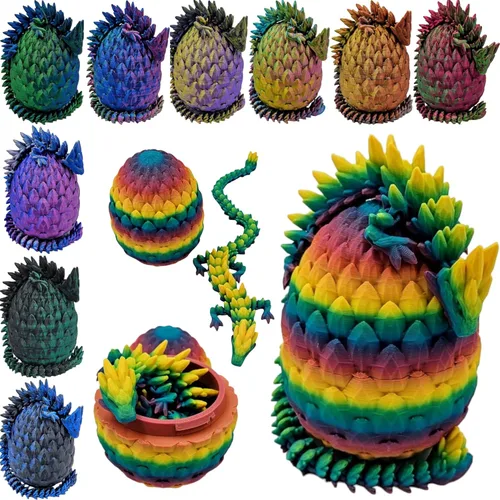 Miniatura 7 de Huevo de Dragón Impreso en 3D Articulado Piedra Preciosa Dragón Juguete de Ansiedad Figurina - Dragones de Color Vibrante Flexibles Alivio para Rojo
