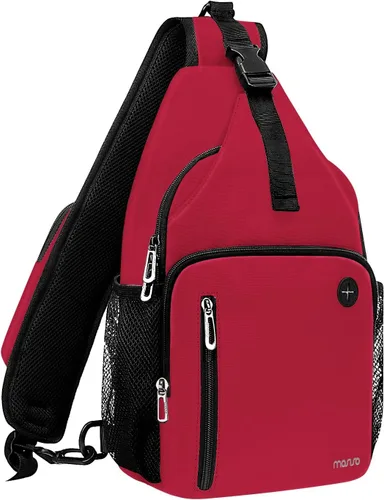 Miniatura 10 de MOSISO Mochila tipo bandolera, bolsa de hombro cruzada, bolsa de viaje para senderismo, bolsa de pecho con bolsillo frontal cuadrado y puerto