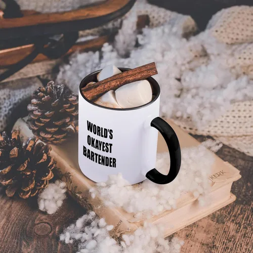 Miniatura 6 de 3dRose WORLDS OKAYEST BARTENDER - Taza de dos tonos (15 onzas), color negro