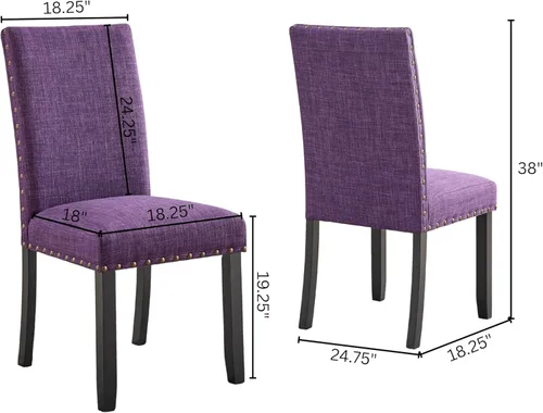 Miniatura 2 de Roundhill Furniture Biony - Sillas de comedor de tela con ribete de clavos, juego de 2, color morado
