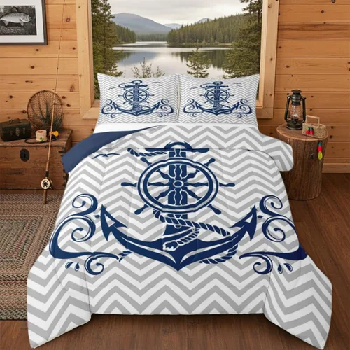Miniatura 36 de Erosebridal Juego de edredón de ancla náutica, juego de ropa de cama con brújula oceánica, tamaño individual para niños, adolescentes y adultos
