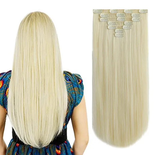 Miniatura 39 de SYXLCYGG Extensiones de cabello rubio, 2 unidades, extensiones de cabello con clip de 22 pulgadas, 5 onzas, lacio, sintético, esponjoso, rubio