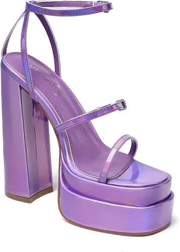 Miniatura 7 de vivianly Sandalias de plataforma para mujer con correa al tobillo, puntera abierta, tacones altos y gruesos
