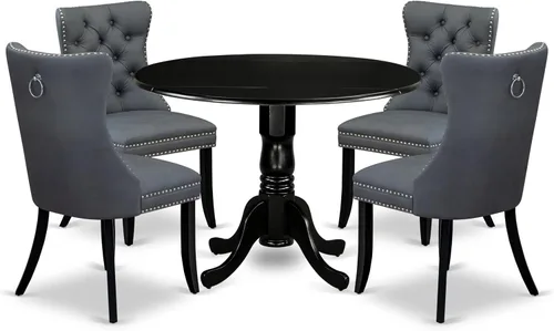 Miniatura 16 de East West Furniture DLDA5-BLK-32 - Juego de mesa de comedor de 5 piezas contiene una mesa de cocina redonda con gotas y 4 sillas tapizadas de tela