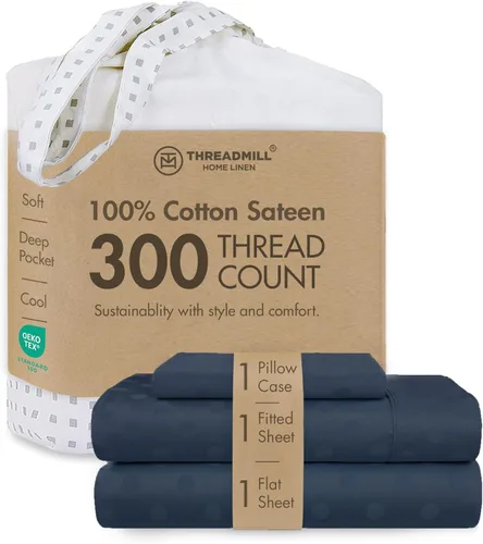 Miniatura 57 de Threadmill Sábanas 100% Algodón para Cama Tamaño King Juego de Sábanas de 4 Piezas para Cama King Suave, Transpirable y Ligero Satén de Damasco