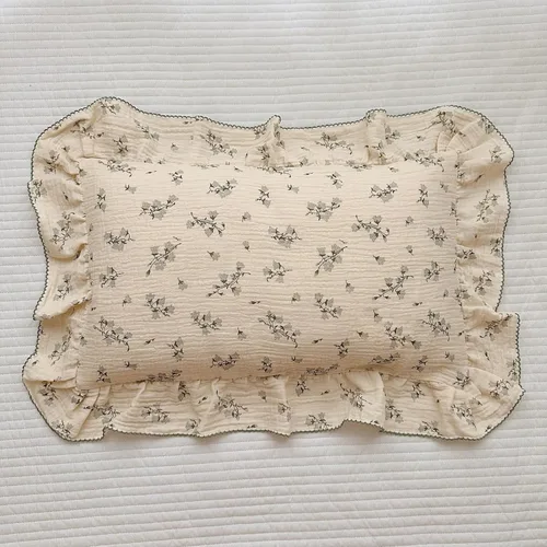 Miniatura 27 de BuLuTu Funda de almohada de algodón para niños pequeños, tamaño estándar, estampado de flores de Galsang, suave funda de almohada de viaje con borde