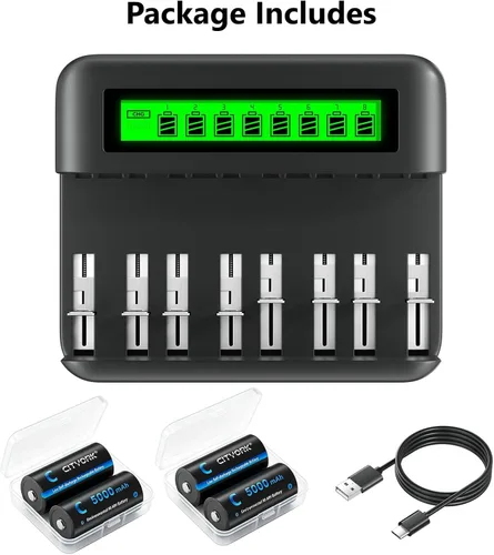 Miniatura 10 de CITYORK Baterías recargables C con cargador, paquete de 4 baterías NiMH de 5000 mAh tamaño C con cargador de batería universal LCD inteligente