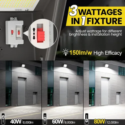 Miniatura 2 de YARBO Paquete de luz LED de pared de 80 W, 60 W, 40 W, 3 CCT seleccionables con fotocélula del atardecer al amanecer, 22500 lm 150 lm/W, AC100-277