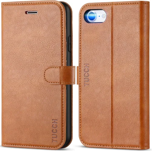 Miniatura 11 de TUCCH Funda tipo cartera para iPhone SE 2022/SE 2020/iPhone 8/7, tarjetero con función atril de piel sintética, magnética, funda protectora de Negro