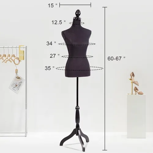 Miniatura 6 de Maniquí femenino con forma de maniquí femenino con soporte de base de trípode de madera, altura ajustable de 60 a 67 pulgadas, maniquí pinable