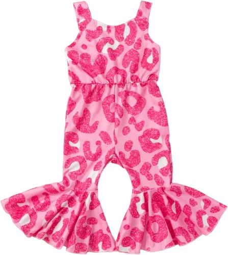 Miniatura 3 de Krogubis - Mameluco de bebé con estampado de mezclilla para niñas con lazo de leopardo, leotardo blanco, danza