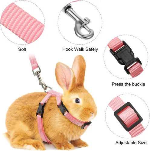 Miniatura 6 de Outus Juego de arnés ajustable de conejo y correa de 5 piezas a prueba de escape, chaleco para mascotas, correr, caminar, trotar, conejito, gato