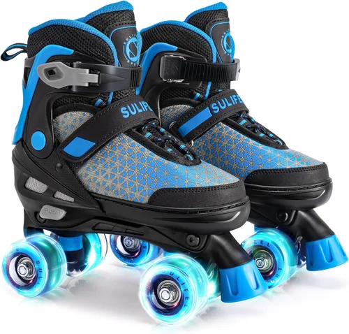 SULIFEEL Patines para niñas y niños, 4 tallas ajustables con ruedas iluminadas, patines seguros y divertidos para niños, mejor regalo para Azul