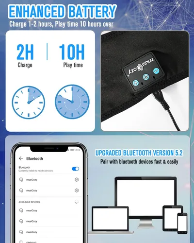 Miniatura 7 de MUSICOZY Auriculares para dormir con diadema Bluetooth, máscara de ojos para dormir y módulo Bluetooth con altavoces y cable de carga