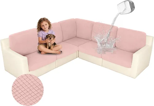 Miniatura 31 de ALIECOM Fundas 100% impermeables para sofá seccional esquinero en forma de L, fundas de cojín de jacquard elásticas para mascotas y perros