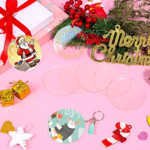 Miniatura 7 de Cludoo Adornos acrílicos en blanco de 3.5 pulgadas, 30 piezas de adornos acrílicos redondos transparentes, adornos de disco acrílico con agujero