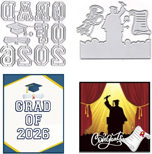 Miniatura 7 de 15 piezas de troqueles de palabras de graduación 2026 para hacer tarjetas, troqueles de corte de sombrero de graduación, felicitaciones