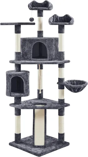 Topeakmart Árbol para gatos grande de 79 pulgadas para gatos de interior, árbol para gatos de varios niveles con postes rascadores, cesta y postes