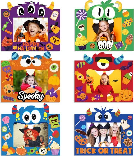 Funrous 24 piezas de marcos de fotos kits de manualidades de papel de Halloween tema de dibujos animados marco de fotos DIY kits de manualidades con