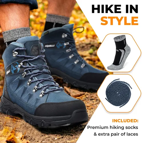 Miniatura 4 de Foxelli Botas de senderismo para hombre, botas de senderismo impermeables de gamuza para hombre, transpirables, cómodas y ligeras