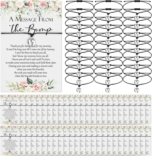 Miniatura 11 de Thyle 25 Juego de Pulseras Ajustables para Baby Shower con Mensaje de la Tarjeta de la Pancita, Huellas, Encanto para Invitados, Pulseras de Baby