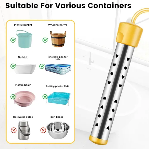 Miniatura 4 de Calentador de agua de inmersión de 1500 W, certificado UL, calentador de agua sumergible portátil con control inteligente de temperatura, acero