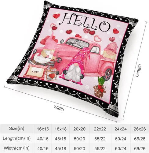 Miniatura 2 de Funda de almohada de búfalo blanco y negro a cuadros para el día de San Valentín, camión Hello Love corazones rojos, fundas de almohada de 16 x 16